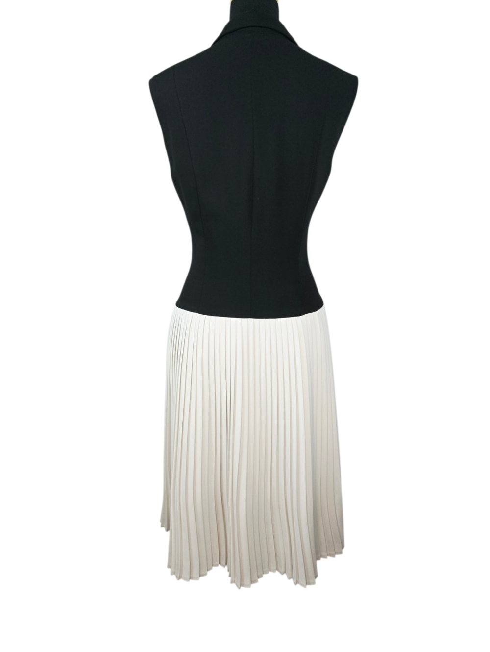 JOSEPH & EREN Paris Black White Pleated Dress Contrast Lapel Button Front US 10 - Picture 5 of 15